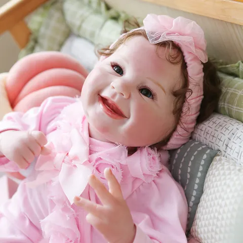 Realistic Smiling Reborn Baby Doll Soft Silicone Limbs Cotton Body Weighted Lifelike Newborn Toy with Clothes Headband