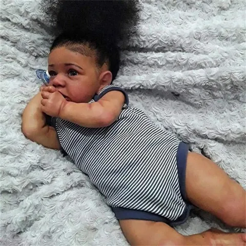 Realistic African American Reborn Baby Girl Doll Silicone Vinyl Hand Rooted Hair Lifelike Newborn Toy For Children Gift