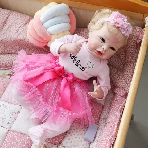 55cm Realistisch Reborn Baby Puppe Silikon Gliedmaßen Baumwolle Körper Weich Lebensecht Rosa Neugeborenen Puppe Mit Kleidung