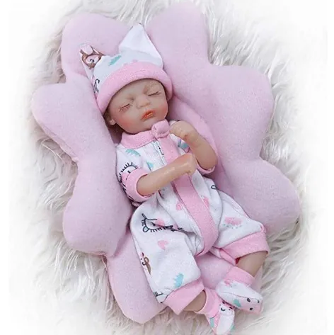 Realistic Silicone Mini Reborn Baby Doll Sleeping Newborn Palm Doll With Pink Romper Hat Socks Set Kids Toy Simulation