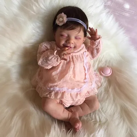 Bambola Reborn Realistica Arti in Vinile di Silicone Morbido Corpo in Cotone Appesantito Bambola Neonato Fatta a Mano Con Vestito Rosa