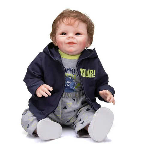 Realistic Reborn Baby Boy Doll Soft Silicone Limbs Cloth Body With Dinosaur Theme Hoodie Clothes Set For Children Toy Gift