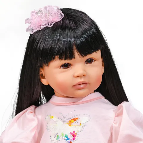 60cm Realistische Reborn-Puppe Weiche Silikongliedmaßen Stoffkörper Rosa Schmetterling Spitze Prinzessinnenkleid Handgemachte Spielzeug