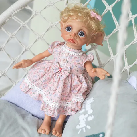 40cm Reborn-Puppe Elfe Silikon Stoffkörper Handbemalt Mit Goldenen Locken Rosa Blumenkleid Für Kinder Geschenk