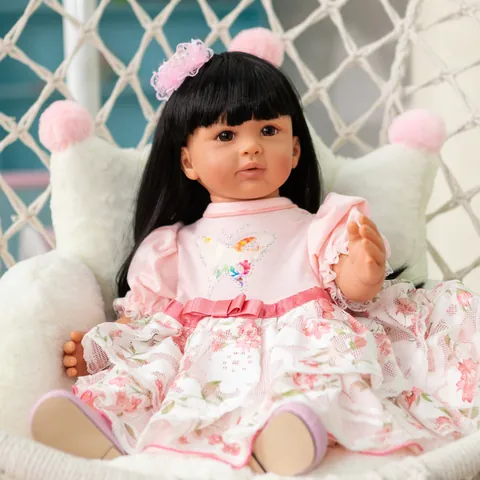 60cm Realistische Reborn-Puppe Weiche Silikongliedmaßen Stoffkörper Rosa Schmetterling Spitze Prinzessinnenkleid Handgemachte Spielzeug