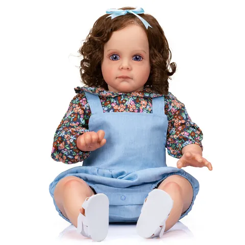 Realistische Reborn Baby Puppe Silikon Kopf Und Glieder Weicher Baumwollkörper Simulation Kleinkind Mädchen Puppe Mit Blumenkleid Set