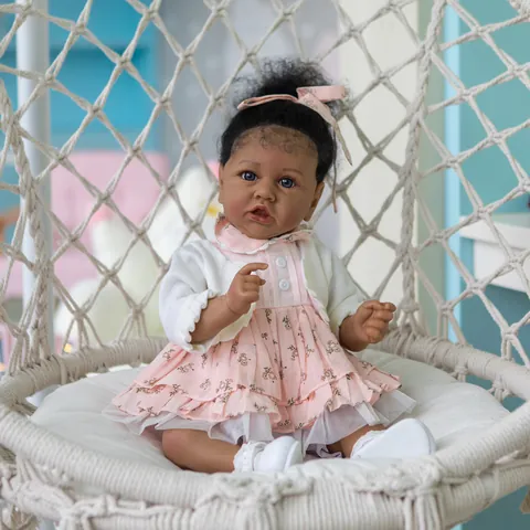 Realistic Reborn Baby Doll 55cm Dark Skin African American Silicone Vinyl Cloth Body Lifelike Handmade Doll Toy Gift For Kids