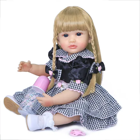 Realistic Reborn Baby Doll Full Silicone Vinyl Washable Simulation Newborn Girl Blonde Brown Hair Dress Collection Gift For Kids