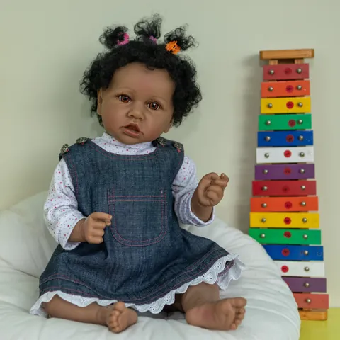 Ρεαλιστική Κούκλα Μωρό Reborn Saskia Μαύρο Δέρμα Κορίτσι Εμφυτευμένα Μαλλιά Σώμα Σιλικόνης Χειροποίητο Παιχνίδι Νεογέννητο Δώρο για Παιδιά