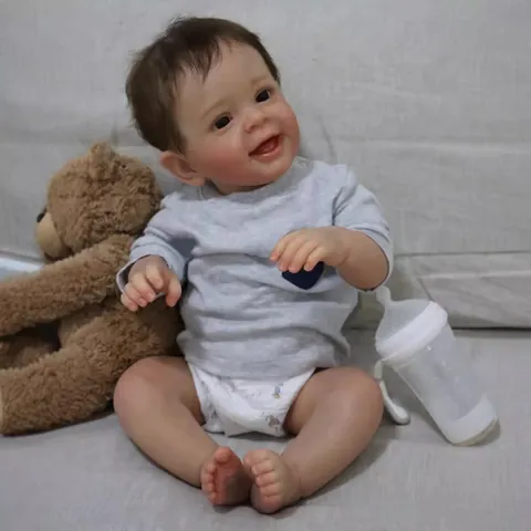 Realistische 24 Zoll Reborn Baby Puppe Silikon Lebensechte Neugeborene Jungen Puppe Mit Verwurzeltem Haar Grau Top Windel Geschenk