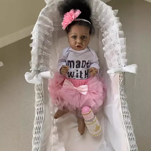 Realistic African American Reborn Baby Doll Silicone Vinyl Simulation Newborn Baby Doll With Pink Tutu Dress And Accessories