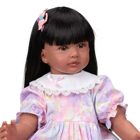 Realistic Reborn Girl Doll Silicone Cloth Body Lifelike Princess Toddler Toy With Floral Dress Shoes Accessories