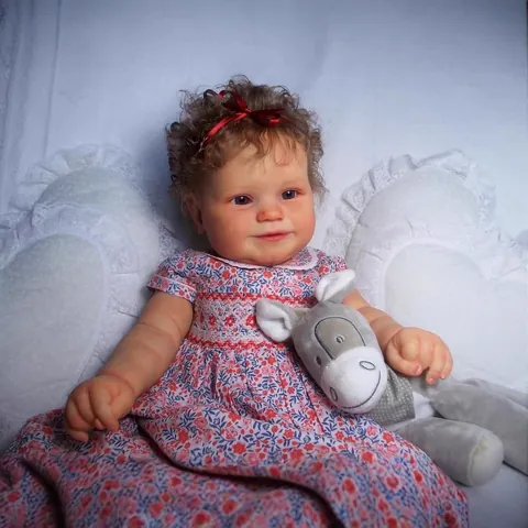 Realistic Reborn Baby Doll Silicone Cloth Body 60cm Rooted Hair Visible Veins Handmade Toddler Girl Doll With Floral Dress