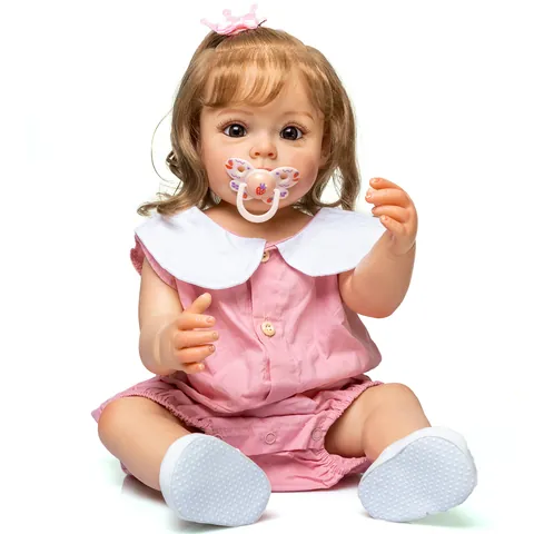 Lifelike Reborn Baby Doll Full Silicone Hand Painted Newborn Girl Doll Pink Princess Dress With Pacifier Shoes For Kids Birthday Gift
