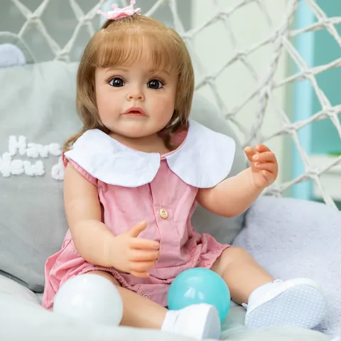 Lifelike Reborn Baby Doll Full Silicone Hand Painted Newborn Girl Doll Pink Princess Dress With Pacifier Shoes For Kids Birthday Gift