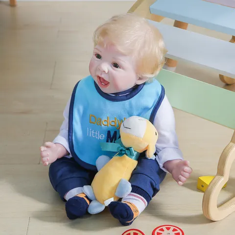Realistic Reborn Baby Boy Doll With Hand Rooted Blonde Hair Cloth Body Silicone Vinyl Life Like Doll Including Feeding Accessories And Plush Toy Gift