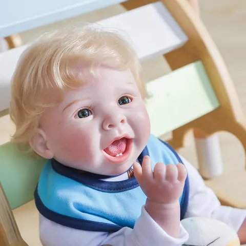 Realistic Reborn Baby Boy Doll With Hand Rooted Blonde Hair Cloth Body Silicone Vinyl Life Like Doll Including Feeding Accessories And Plush Toy Gift