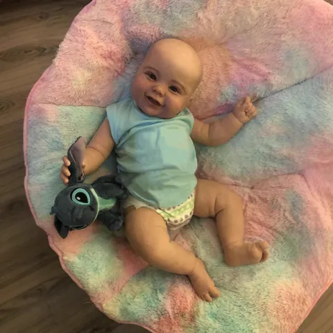 Realistic Lifelike Reborn Baby Boy Doll Soft Silicone Cloth Body Newborn Doll With Blue Vest And Polka Dot Diaper Collection Toy