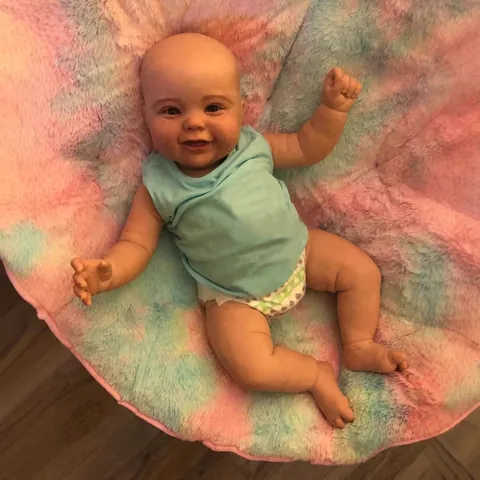 Realistic Lifelike Reborn Baby Boy Doll Soft Silicone Cloth Body Newborn Doll With Blue Vest And Polka Dot Diaper Collection Toy
