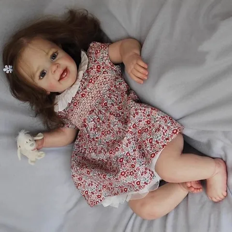 Realistic Reborn Baby Doll Yannik Hand Painted Skin Visible Veins Silicone Cloth Body Floral Dress Simulation Girl Toy Gift