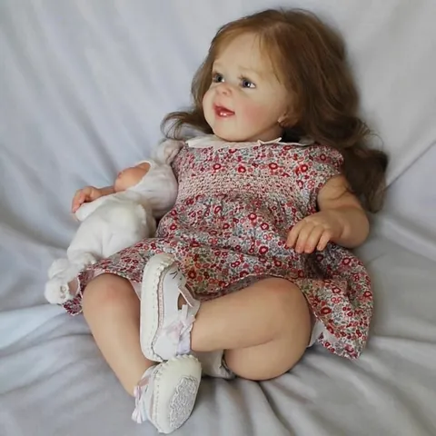 Realistic Reborn Baby Doll Yannik Hand Painted Skin Visible Veins Silicone Cloth Body Floral Dress Simulation Girl Toy Gift