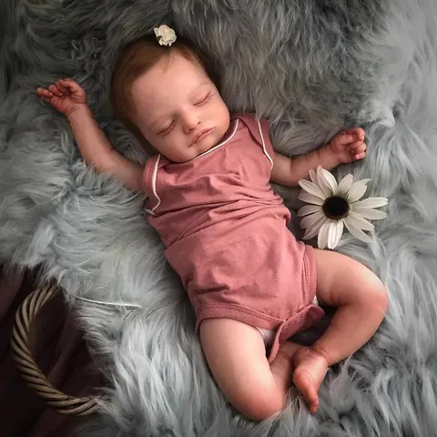 Bambola Reborn Realistica Corpo in Silicone Morbido e Stoffa Pelle Dipinta 3D Vene Visibili Capelli Radicati Neonato Che Dorme Giocattolo