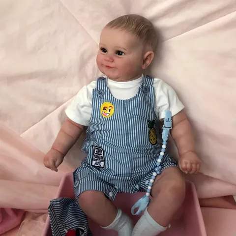 60cm Realistic Reborn Baby Boy Doll Cloth Body 3D Skin With Veins Hand Painted Hair Silicone Baby Doll Full Outfit Pacifier Clip Gift