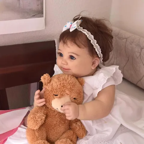 60cm Lebensechte Reborn Baby Puppe Weiches Silikon Stoffkörper Handgefertigte Neugeborene Mädchen Puppe In Weißem Spitzenkleid