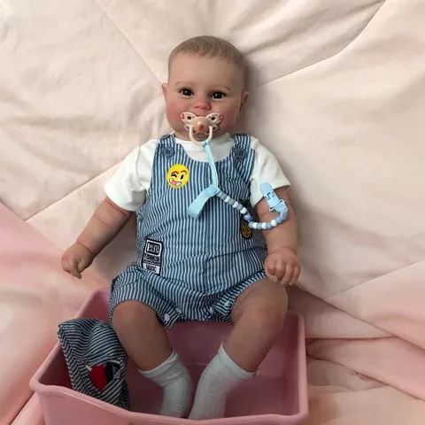 60cm Realistic Reborn Baby Boy Doll Cloth Body 3D Skin With Veins Hand Painted Hair Silicone Baby Doll Full Outfit Pacifier Clip Gift