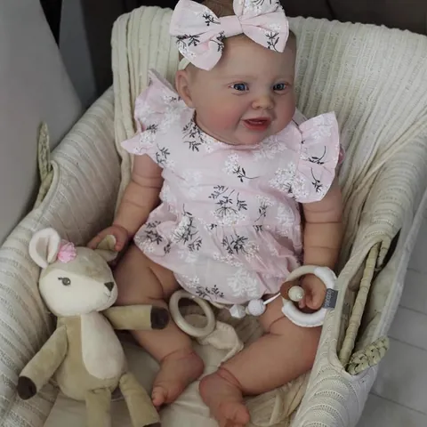 Lifelike Reborn Baby Doll Hand Painted 3D Skin Realistic Newborn Girl Doll Pink Floral Outfit Headband Toy Kids Birthday Gift