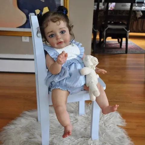 Lifelike Reborn Baby Doll Silicone Vinyl Limbs Cloth Body Hand Rooted Hair Realistic Toddler Girl Doll Blue Eyes Lace Dress