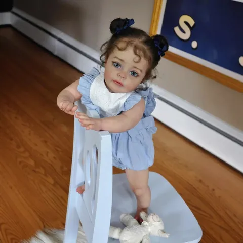 Lifelike Reborn Baby Doll Silicone Vinyl Limbs Cloth Body Hand Rooted Hair Realistic Toddler Girl Doll Blue Eyes Lace Dress
