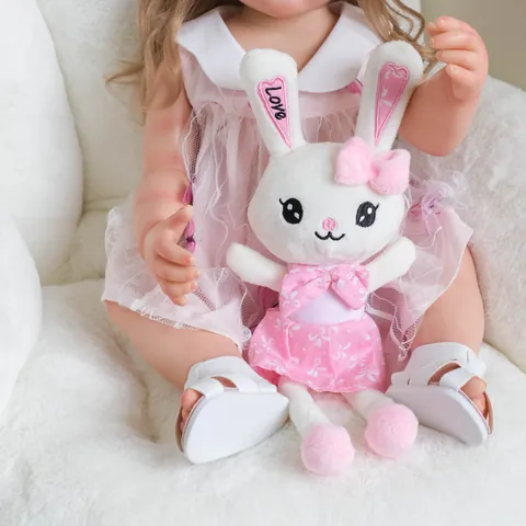 Realistische Reborn Baby Puppe Vollsilikon Körper 3D Hoch Bemalt Betty Puppe Handgefertigt Verwurzeltes Haar Mit Hasen Spielzeug