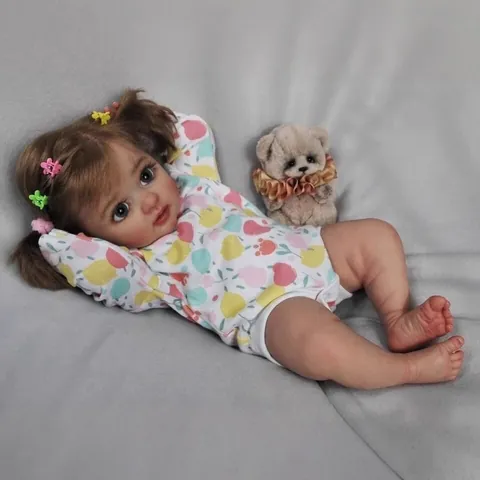 Handmade Realistic Reborn Baby Doll Life Like 3D Skin Texture Visible Veins Fruit Pattern Romper For Kids Gift Collection Decorative Toy