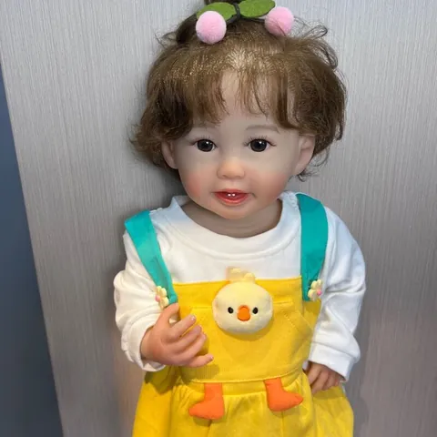 Handmade Realistic Full Vinyl Reborn Baby Doll For Kids Simulation Infant Toy With Duck Pattern Clothing And Rooted Hair