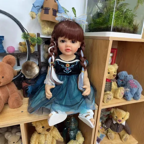 Realistic Reborn Baby Doll Vinyl Full Body Girl Doll With Princess Embroidered Mesh Dress And Bow Hairband Toy Gift For Kids