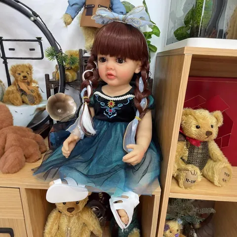 Realistic Reborn Baby Doll Vinyl Full Body Girl Doll With Princess Embroidered Mesh Dress And Bow Hairband Toy Gift For Kids