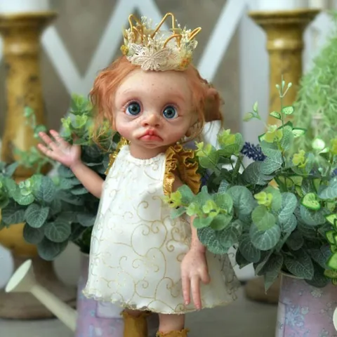 Handmade Reborn Elf Doll Realistic Hand Painted Silicone Vinyl Fairy Baby Doll With Gold Crown White Embroidery Dress For Kids Gift