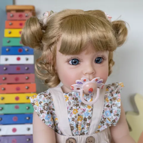 Vollsilikon Reborn Baby Puppe Realistische Lebensechte Neugeborene Mädchen Puppe Blonde Haare Blaue Augen Blumen Outfit Spielzeug Geschenk