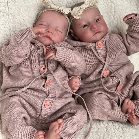 Handmade Realistic Reborn Baby Doll Lifelike 3D Skin Hand-Painted Hair Silicone Body Newborn Style Sleeping Awake Twins Style Gift