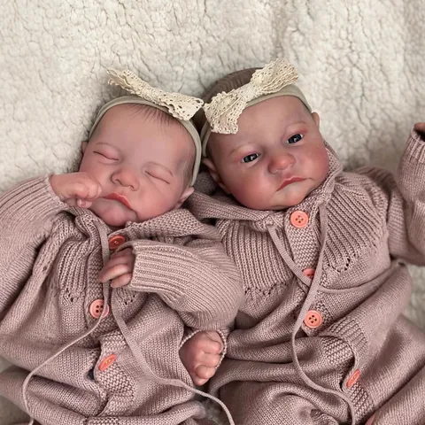Handmade Realistic Reborn Baby Doll Lifelike 3D Skin Hand-Painted Hair Silicone Body Newborn Style Sleeping Awake Twins Style Gift