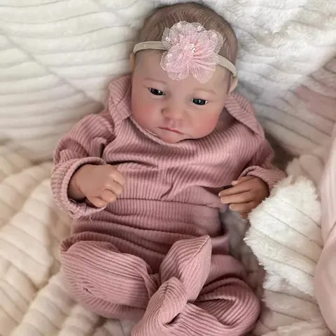 Realistic Reborn Baby Doll Simulation Newborn Handmade Soft Silicone Cloth Body Pink Knit Outfit Floral Hairband Toy Gift