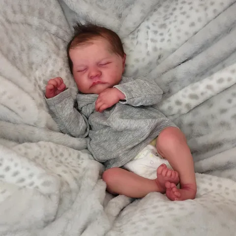 Lifelike Reborn Baby Doll Realistic Sleeping Newborn Silicone Cloth Body Doll With Hand Rooted Hair Grey Hoodie Gift