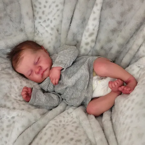 Lifelike Reborn Baby Doll Realistic Sleeping Newborn Silicone Cloth Body Doll With Hand Rooted Hair Grey Hoodie Gift