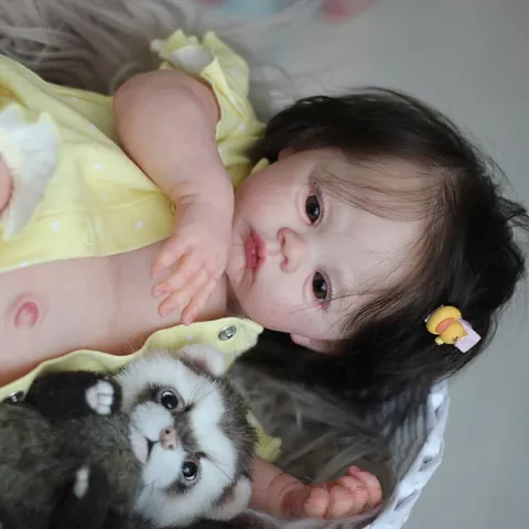 Bambola Reborn Realistica Fatta a Mano Con Vene Visibili 3D Texture della Pelle Corpo in Silicone Giocattolo Bambina In Outfit Giallo a Pois Accessori