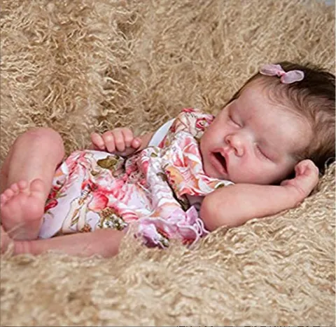 Realistic Reborn Doll Silicone Cloth Body Sleeping Baby Toy With Floral Romper And Bow Headband For Girls Collection Gift
