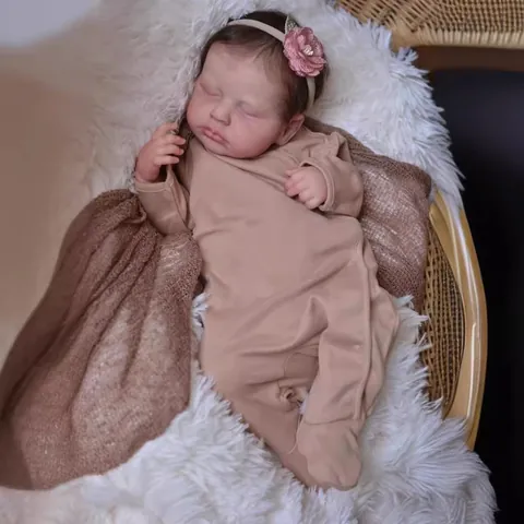 Handmade Lifelike Reborn Baby Doll Realistic Silicone Newborn Sleeping Doll With Romper For Kids Collection Gift