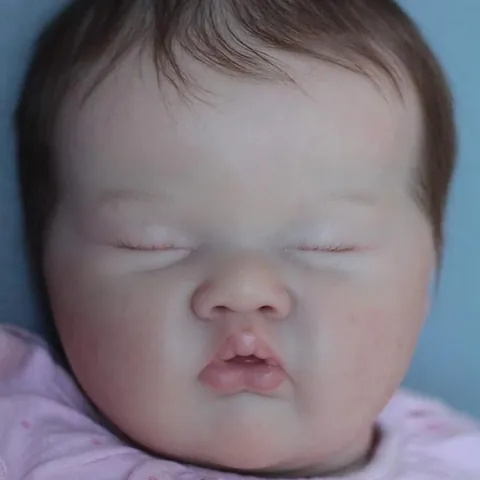 19 Inch Reborn Baby Doll Realistic Silicone Cloth Body Lifelike Sleeping Newborn Girl Doll With Pink Polka Dot Dress Rooted Hair 3D Skin Handmade Art Toy Gift For Kids