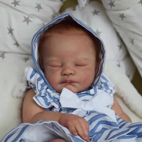 Lebensechte 19 Zoll Reborn Baby Puppe Realistisches Schlafendes Neugeborenes Stoffkörper Weiches Silikon Vinyl Puppe Mit Gestreiftem Outfit Geschenk