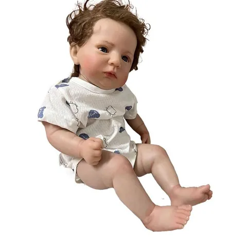 60cm Realistic Reborn Baby Doll Hand Rooted Hair 3D Skin Visible Veins Silicone Cloth Body Boy Doll With Romper Gift